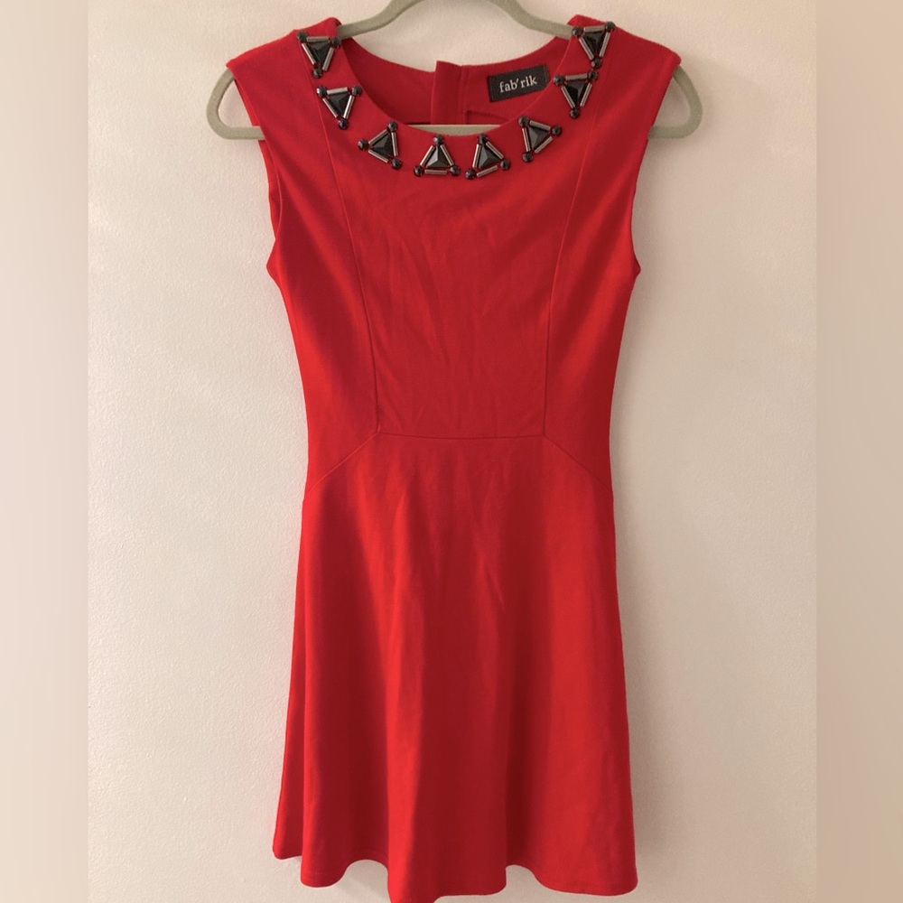 Fab’rik Red‎ Beaded Collar Dress size S
